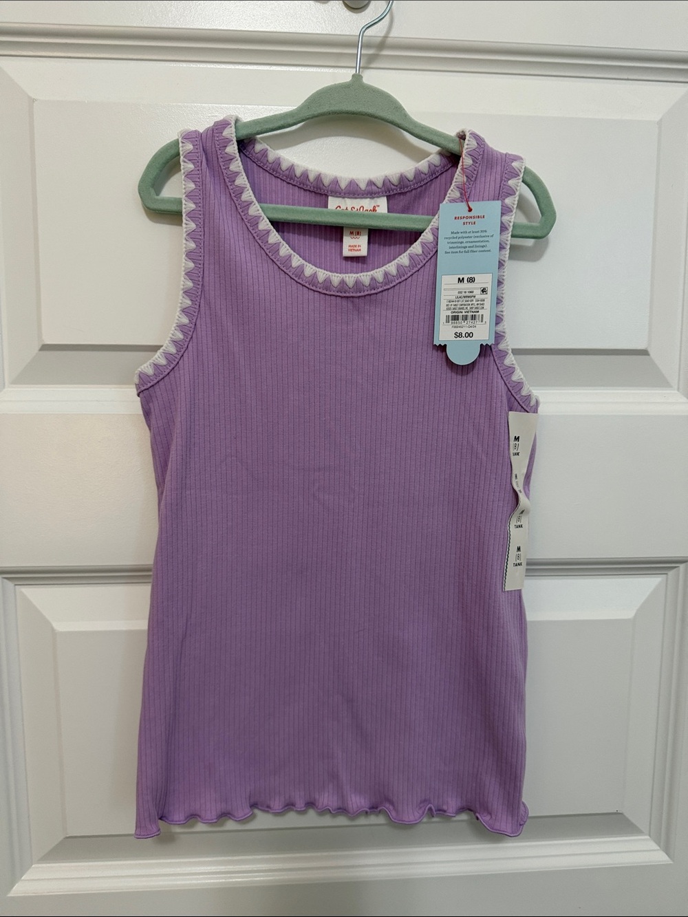 NWT Cat & Jack Girls Med/8 Lavender Ribbed Tank Top with White Trim